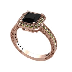 Siyah zirkon ve peridot 925 ayar rose altın kaplama gümüş yüzük
