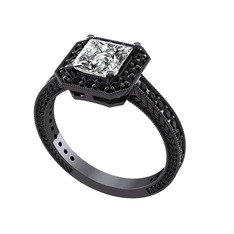 Althea Yüzük - Swarovski ve siyah zirkon 925 ayar siyah rodyum kaplama gümüş yüzük #1ncl3yz