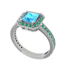 Althea Yüzük - Akuamarin ve kök zümrüt 18 ayar beyaz altın yüzük #1nsxo9w