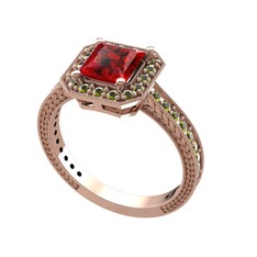 Garnet ve peridot 14 ayar rose altın yüzük