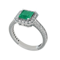 Kök zümrüt ve swarovski 14 ayar beyaz altın yüzük