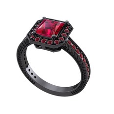Althea Yüzük - Rodolit garnet ve kök yakut 925 ayar siyah rodyum kaplama gümüş yüzük #1puxiul