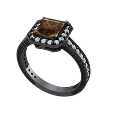 Althea Yüzük - Dumanlı kuvars ve swarovski 925 ayar siyah rodyum kaplama gümüş yüzük #1q8z8zm