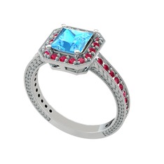 Akuamarin ve rodolit garnet 18 ayar beyaz altın yüzük
