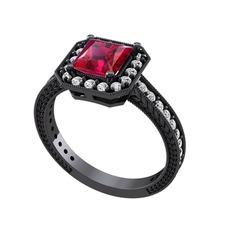Althea Yüzük - Rodolit garnet ve swarovski 925 ayar siyah rodyum kaplama gümüş yüzük #1r1e92w