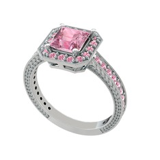 Pembe kuvars 18 ayar beyaz altın yüzük