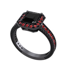 Althea Yüzük - Siyah zirkon ve garnet 925 ayar siyah rodyum kaplama gümüş yüzük #1rzrfk4