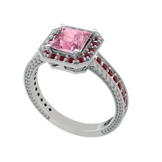 Althea Yüzük - Pembe kuvars ve kök yakut 14 ayar beyaz altın yüzük #1sgga06