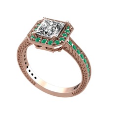Althea Yüzük - Swarovski ve kök zümrüt 8 ayar rose altın yüzük #1t8ip4b