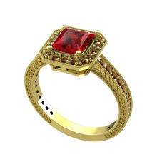 Garnet ve dumanlı kuvars 14 ayar altın yüzük
