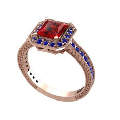 Garnet ve lab safir 8 ayar rose altın yüzük