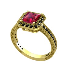 Althea Yüzük - Rodolit garnet ve siyah zirkon 8 ayar altın yüzük #1v16rh