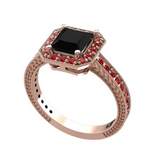 Althea Yüzük - Siyah zirkon ve garnet 14 ayar rose altın yüzük #1w9u1gu