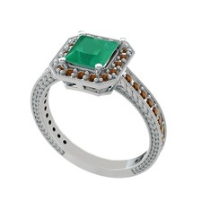 Kök zümrüt ve dumanlı kuvars 18 ayar beyaz altın yüzük