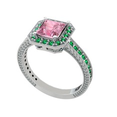 Pembe kuvars ve yeşil kuvars 18 ayar beyaz altın yüzük