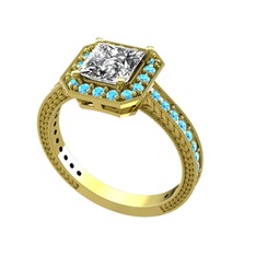 Althea Yüzük - Swarovski ve akuamarin 925 ayar altın kaplama gümüş yüzük #28jq4m