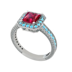 Rodolit garnet ve akuamarin 18 ayar beyaz altın yüzük
