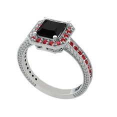 Siyah zirkon ve garnet 18 ayar beyaz altın yüzük