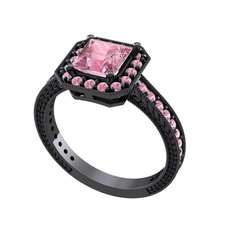 Pembe kuvars 925 ayar siyah rodyum kaplama gümüş yüzük