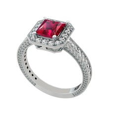 Althea Yüzük - Rodolit garnet ve swarovski 18 ayar beyaz altın yüzük #87c8qm