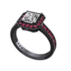 Althea Yüzük - Beyaz zirkon ve rodolit garnet 925 ayar siyah rodyum kaplama gümüş yüzük #8b9xx0