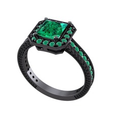 Althea Yüzük - Yeşil kuvars ve kök zümrüt 925 ayar siyah rodyum kaplama gümüş yüzük #c71y6d