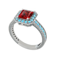 Garnet ve akuamarin 925 ayar gümüş yüzük