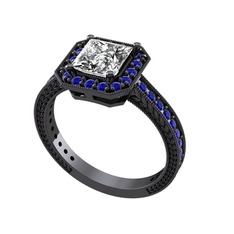 Althea Yüzük - Swarovski ve lab safir 925 ayar siyah rodyum kaplama gümüş yüzük #dp2ha7