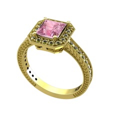 Pembe kuvars ve peridot 925 ayar altın kaplama gümüş yüzük