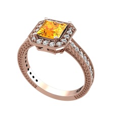 Sitrin ve beyaz zirkon 8 ayar rose altın yüzük