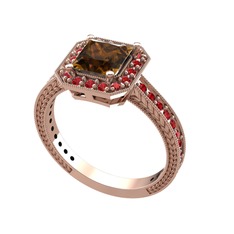 Dumanlı kuvars ve garnet 8 ayar rose altın yüzük