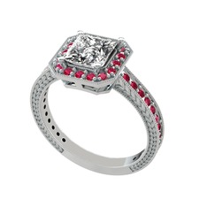 Swarovski ve rodolit garnet 8 ayar beyaz altın yüzük