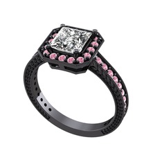 Althea Yüzük - Swarovski ve pembe kuvars 925 ayar siyah rodyum kaplama gümüş yüzük #kdc2j2