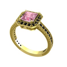 Pembe kuvars ve siyah zirkon 925 ayar altın kaplama gümüş yüzük