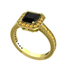 Siyah zirkon ve sitrin 18 ayar altın yüzük