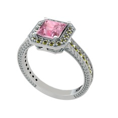Pembe kuvars ve peridot 925 ayar gümüş yüzük