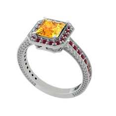 Althea Yüzük - Sitrin ve kök yakut 925 ayar gümüş yüzük #m6wr35