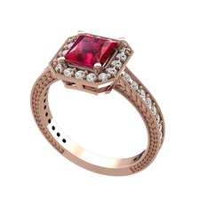 Rodolit garnet ve beyaz zirkon 8 ayar rose altın yüzük