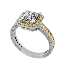 Althea Yüzük - Beyaz zirkon ve sitrin 18 ayar beyaz altın yüzük #p5t26y