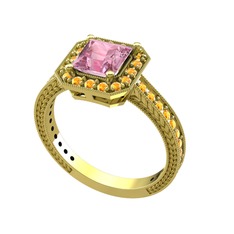 Althea Yüzük - Pembe kuvars ve sitrin 925 ayar altın kaplama gümüş yüzük #pv168m