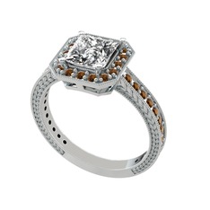 Beyaz zirkon ve dumanlı kuvars 8 ayar beyaz altın yüzük