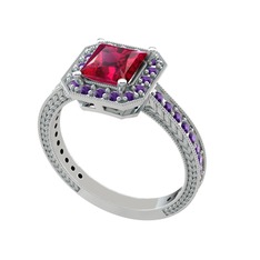 Althea Yüzük - Rodolit garnet ve ametist 8 ayar beyaz altın yüzük #r42rf3