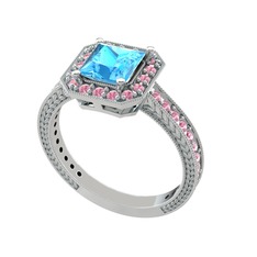 Althea Yüzük - Akuamarin ve pembe kuvars 14 ayar beyaz altın yüzük #r9cawi