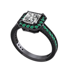 Althea Yüzük - Swarovski ve kök zümrüt 925 ayar siyah rodyum kaplama gümüş yüzük #s94vvm