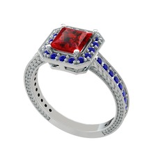 Garnet ve lab safir 8 ayar beyaz altın yüzük