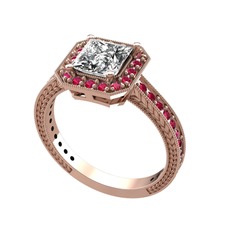 Beyaz zirkon ve rodolit garnet 925 ayar rose altın kaplama gümüş yüzük