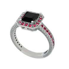 Althea Yüzük - Siyah zirkon ve rodolit garnet 8 ayar beyaz altın yüzük #u4atpp