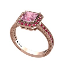 Pembe kuvars ve rodolit garnet 18 ayar rose altın yüzük