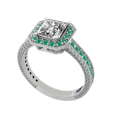 Swarovski ve kök zümrüt 8 ayar beyaz altın yüzük