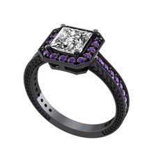 Althea Yüzük - Swarovski ve ametist 925 ayar siyah rodyum kaplama gümüş yüzük #wdayaj
